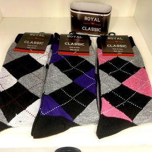 Mens dress socks, purple, pink and black set of 3 pairs. Fits shoe size 8.5 -11